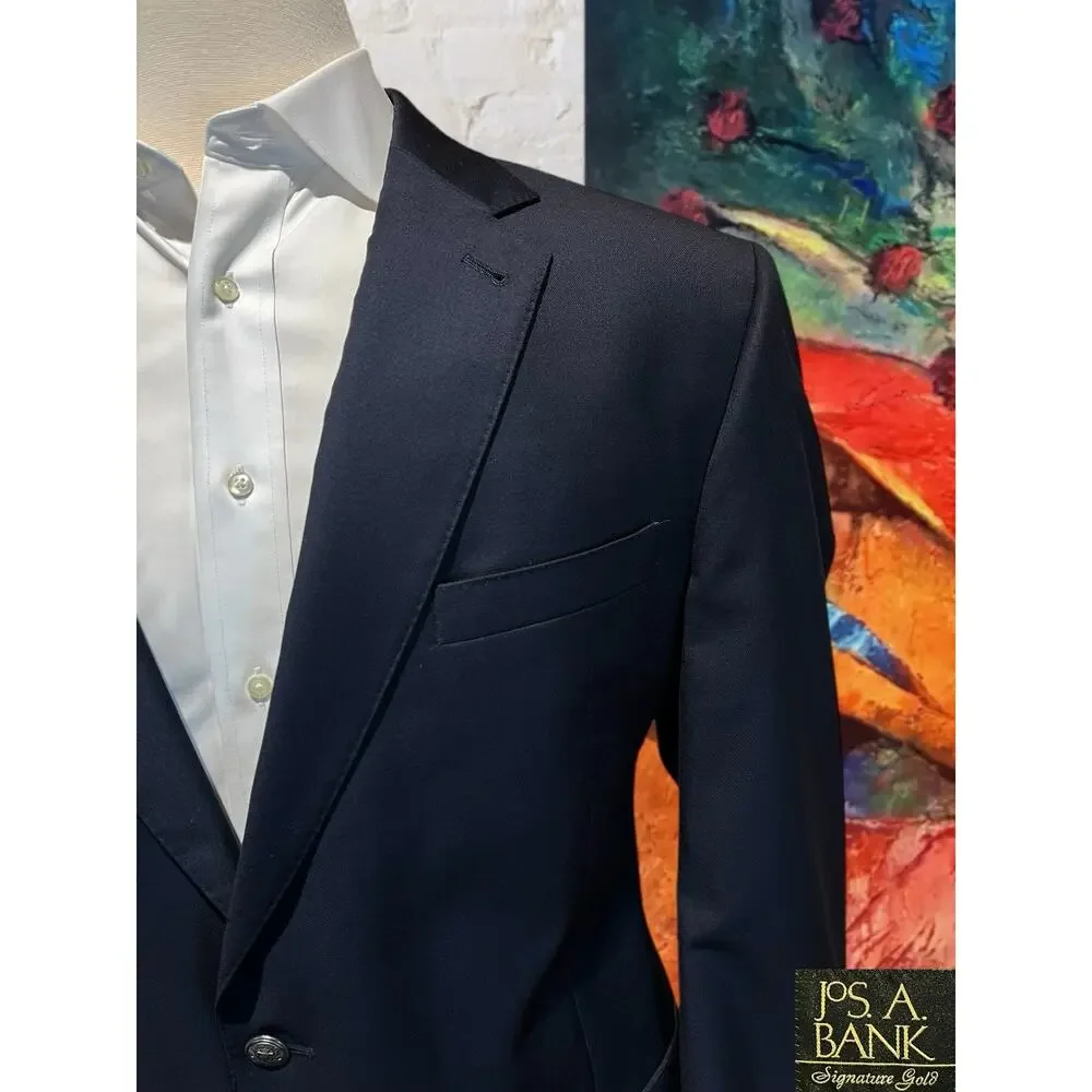 Jos A Bank Signature Gold Men's 46L Navy Blue Blazer Antique Silver Tone Buttons - Picture 4 of 16